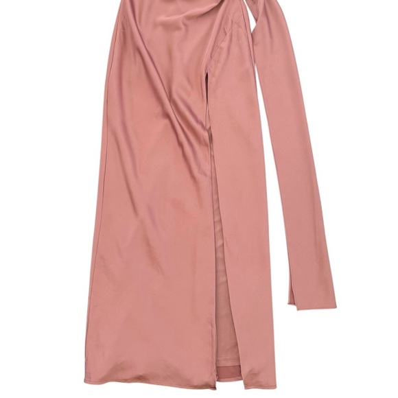 Lulus Signature Elegance Satin Asymmetrical One-Shoulder Maxi Dress, Rose, XS - Picture 9 of 16